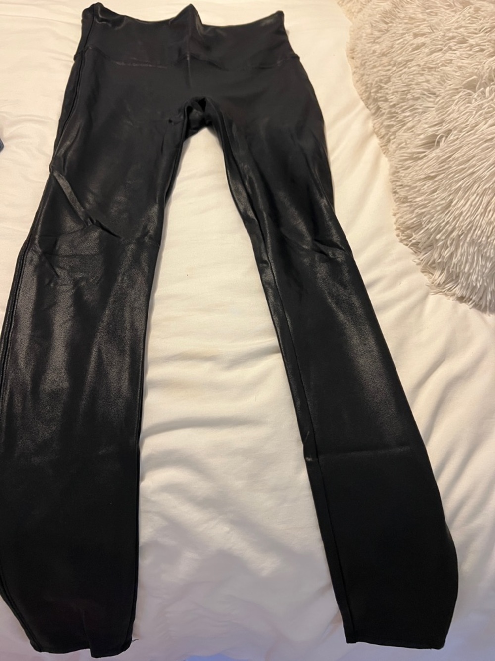 SPANX Black Faux Leather High-Rise Leggings with Red Tag